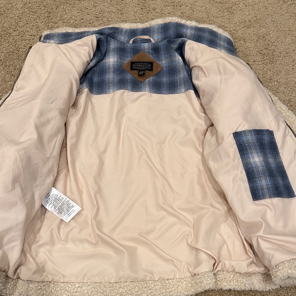 Pendleton Cream Sherpa Jacket with Blue Plaid - Picture 3 of 3
